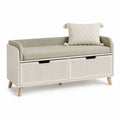 Banc coffre de rangement rectangulaire 100 x 40 x 55 cm en MDF blanc casse avec assise en polyester beige
