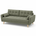 Canape 3 places 210 x 88 x 86 cm en polyester vert kaki avec pieds en hetre massif