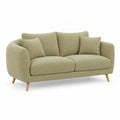 Canape 2 places droit 180 x 86 x 85 cm en polyester vert sauge avec pieds en hetre massif