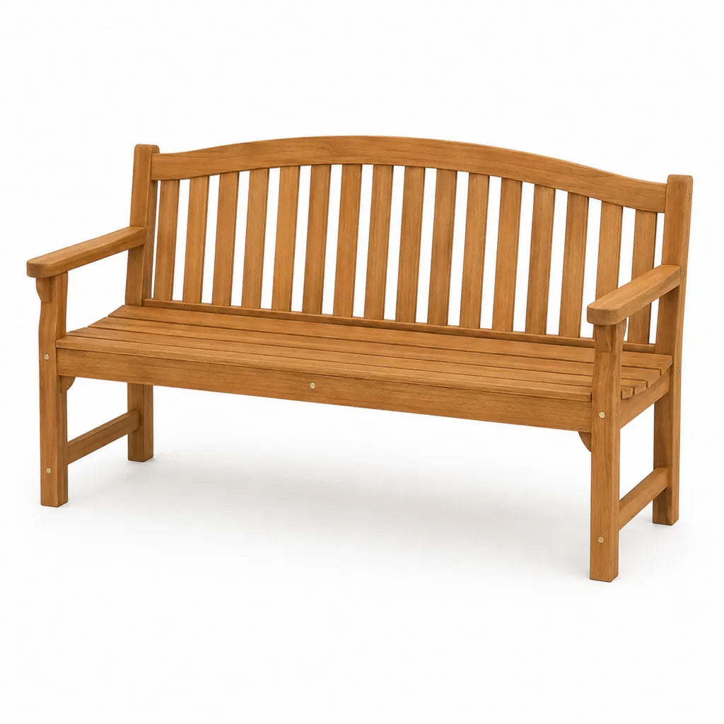 Banc de jardin 2 places en bois massif d'eucalyptus dossier arrondi marron 120 x 65 x 92 cm