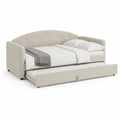Canape-lit gigogne 90 x 190 cm en polyester beige avec dossier capitonne