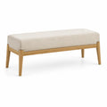 Banc de bout de lit rectangulaire 120 x 40 x 45 cm en chene massif et polyester beige