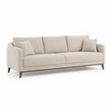 Canape droit 3 places 220 x 90 x 85 cm en polyester beige avec pieds en bois massif