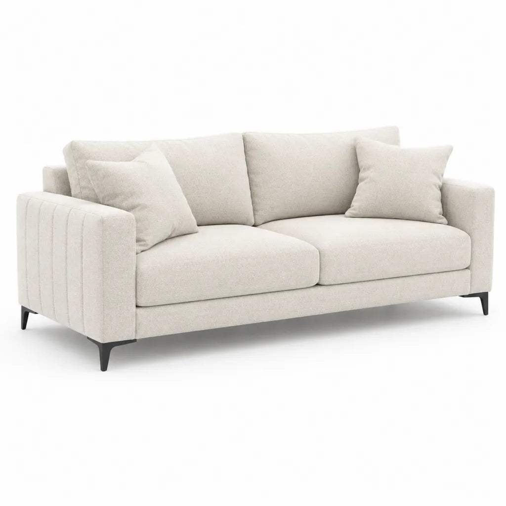 Canape 2 places droit en polyester beige 180 x 85 x 85 cm