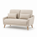 Canape 2 places droit 160 x 86 x 88 cm en polyester beige avec pieds en hevea massif
