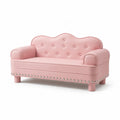 Canape enfant 2 places en similicuir PU rose a dossier festonne 100 x 50 x 65 cm