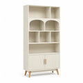 Bibliotheque de rangement rectangulaire en panneaux de particules melamines blanc et naturel L80 x P35 x H180 cm